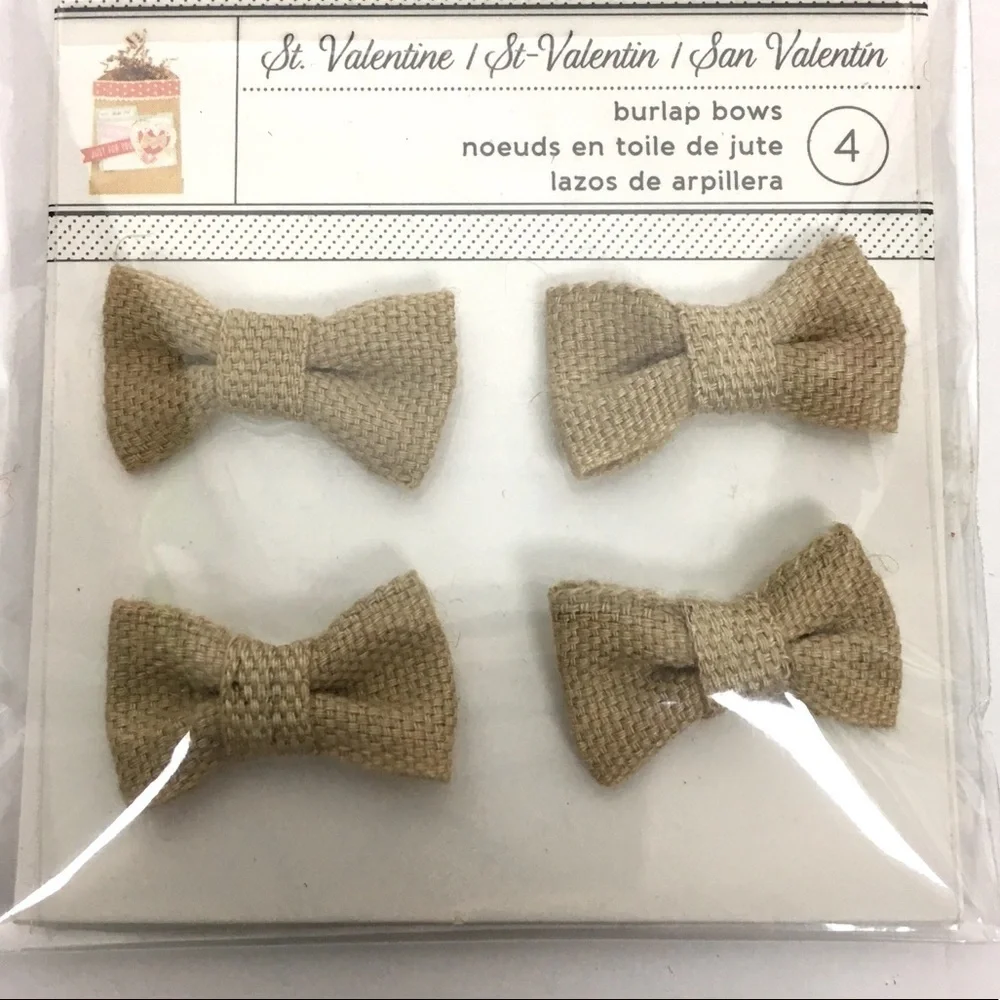 16 Mini Burlap Bows Adhesive Dot Back Scrapbooking Crafting Wedding Baby Shower